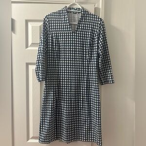 J. McLaughlin Navy and White checked 3/4 Sleeve Dress